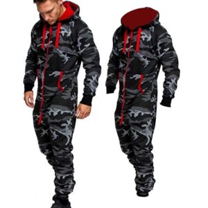 Personalized Leisure Suit Camouflage Hooded Plush Jumpsuit