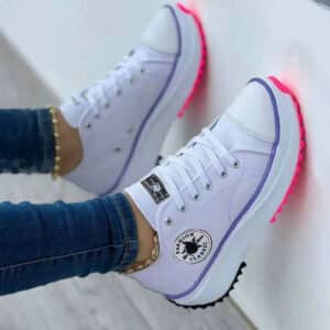 New Classic White Canvas Lace-Up Casual Platform Sneakers