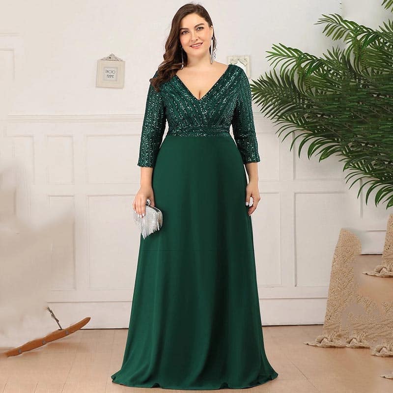 Plus Size Prom Dresses Long Sexy V Neck A-Line Sequin 2023 ever pretty of Elegant Bridesmaid dress Women