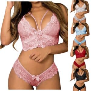 Sexy Lace Strap Cutout Teddy Lingerie Set with Embroidery