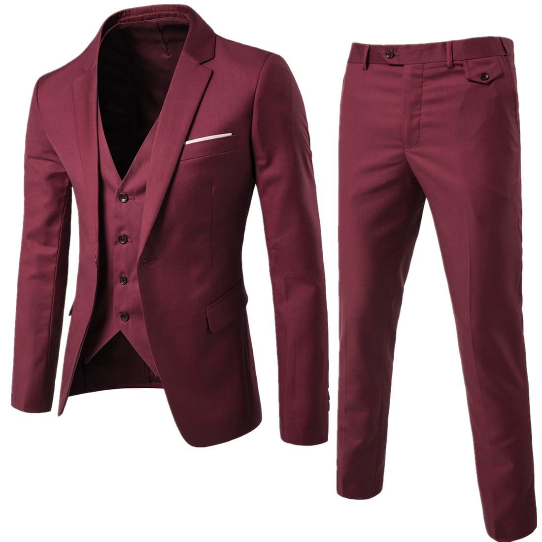 3 Piece Slim Fit Wine Red Suit for Party, Wedding & Events