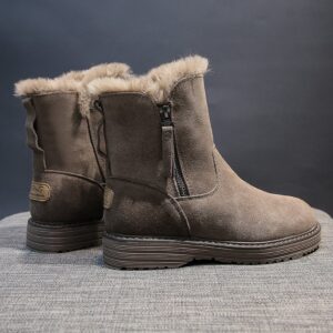 New Fashion Flat Zip Leather Ankle Boots with Short Plush