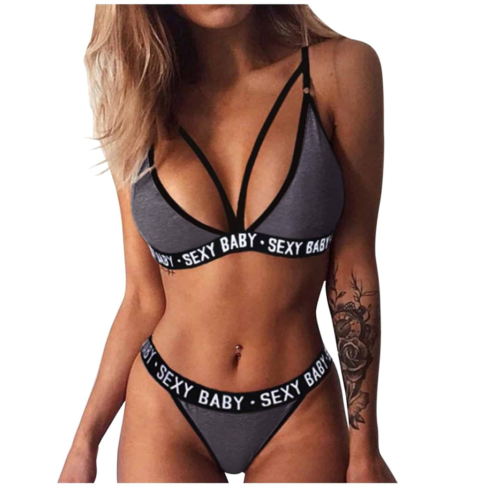 Women's Sexy Sports Underwear Set Girl Sexy Bandage Corset Letter Bra & Brief Suits Push Up Bra+Thongs Panties Lingerie