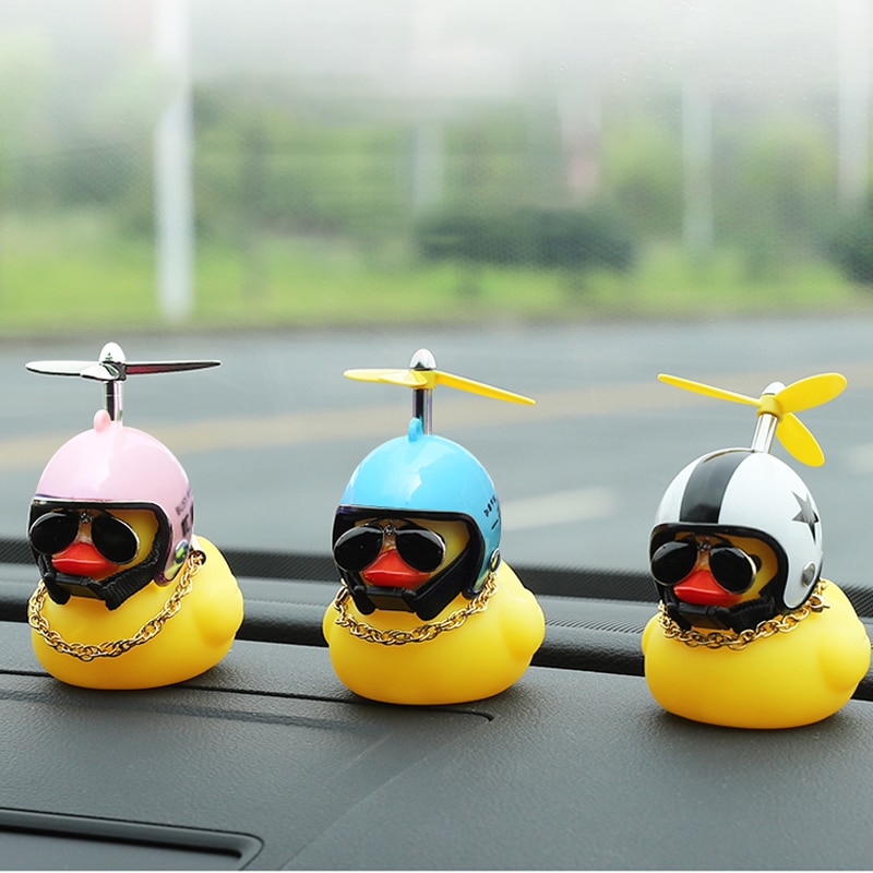 Car-styling-cool-glasses-duck-car-ornament-creative-decoration-car-dashboard-toys-with-helmet-and-chain-3