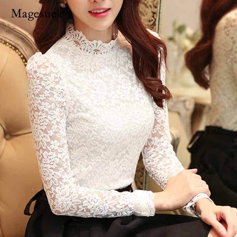 Fashion-2021-plus-size-lace-crocheted-hollow-out-top-stand-up-collar-white-blouse-woman-sweet