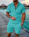 Fashion-solid-color-men-s-suit-men-sets-mesh-printed-2022-streetwear-zipper-short-sleeve-shorts-1