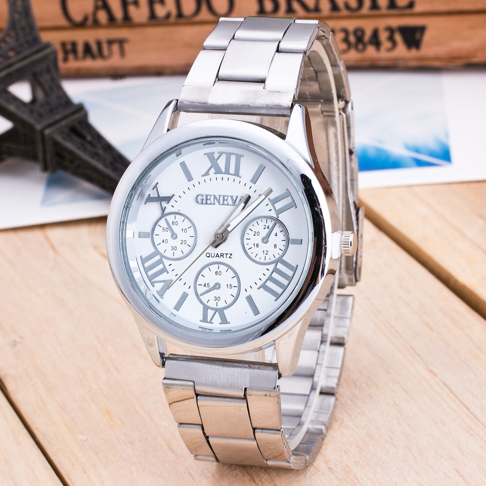 New Brand 3 Eyes Silver Geneva Casual Quartz Watch Women Stainless Steel Dress Watches Relogio Feminino Ladies Clock Hot Sale