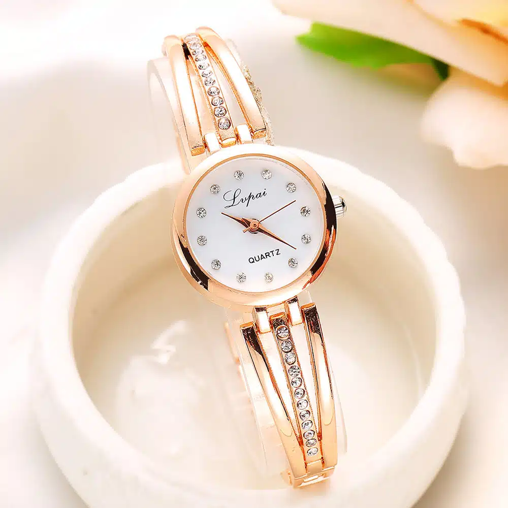 Stainless Steel Rhinestone Quartz Wristwatch Luxury Watch