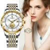 Luxury Brand Fashion Watch Elegant Gold Steel Wristwatch