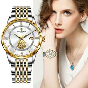 Luxury Brand Fashion Watch Elegant Gold Steel Wristwatch