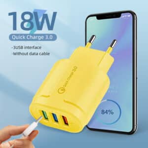Macaron-yellow-color-charger-3usb-mobile-phone-charging-plug-multi-port-eu-spec-adapter