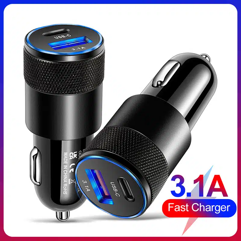 New-3-1a-usb-pd-metal-car-charger-one-tow-two-type-c-aluminum-alloy-gun