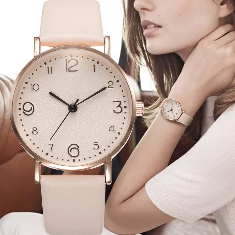 Fashionable Watch with Stainless Steel Dial Leather Bracelet