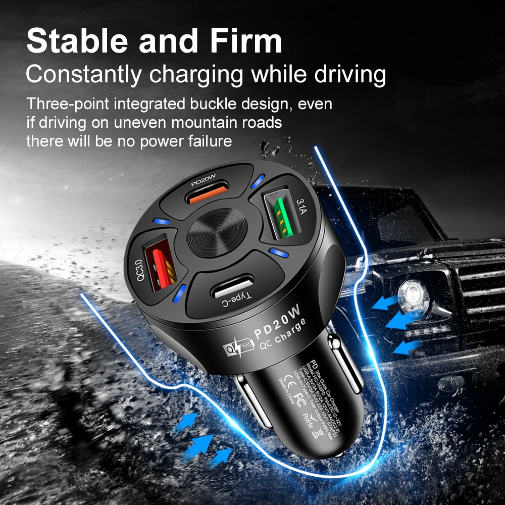 Round-dual-usb-c-car-charger-fast-charging-usb-type-c-fast-charger-pd-qc3-0-5