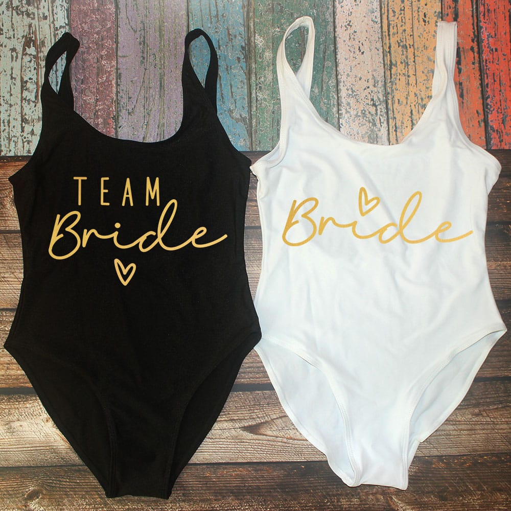 Gold Print Team Bride Swimsuit for Beachwear Party