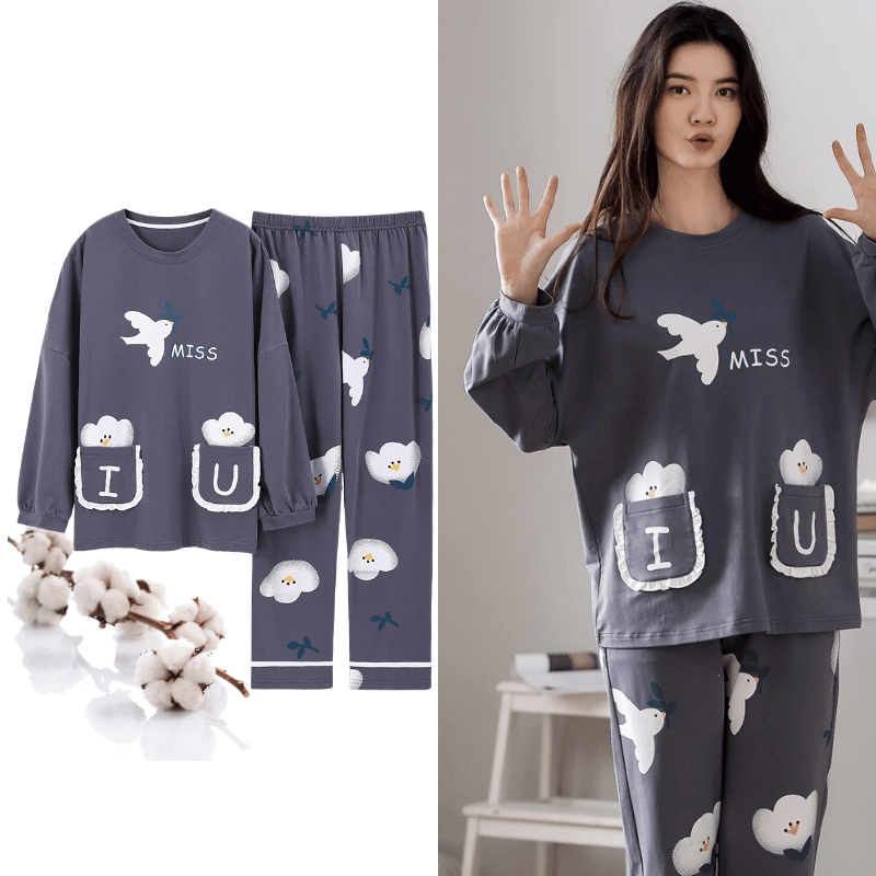 Spring-autumn-new-100-cotton-elegant-women-s-pajama-sets-pyjamas-cartoon-print-sleepwear-long-pijama