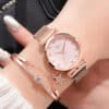 Rose Gold Quartz Watch Wristwatch with Pink Dial
