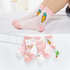 Pack of 5 Pairs Cartoon Animal Kids Socks Cute Carrot Design