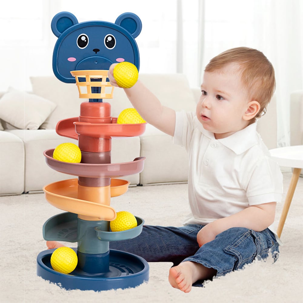 Rolling Ball Pile Tower and Rotating Track Baby Toys